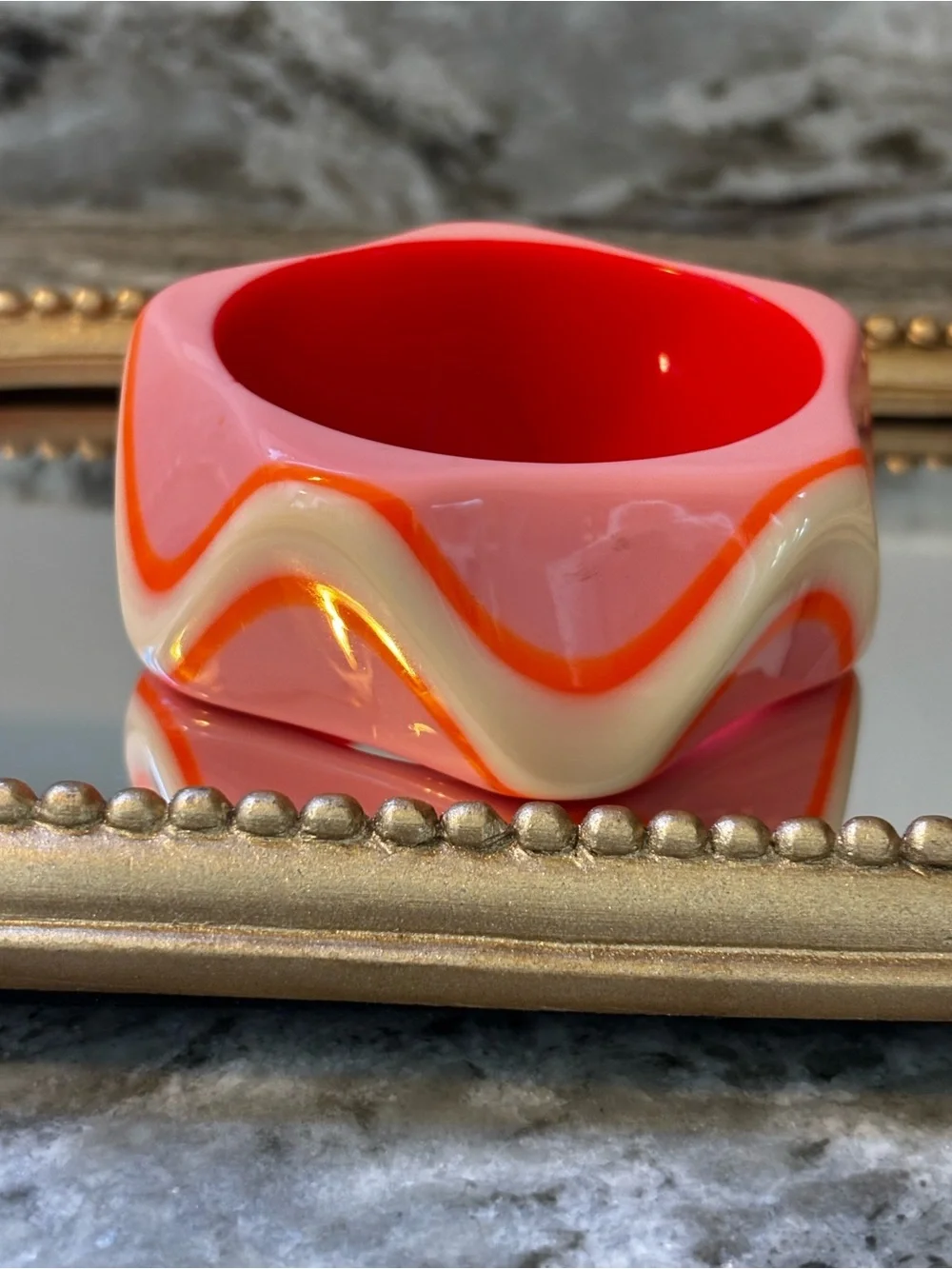 Vintage Wavy Resin Bangle in Pink, Red & Orange